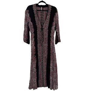 Free People Azalea Purple Black Paisley Large Midi Dress Witchy Boho Festival